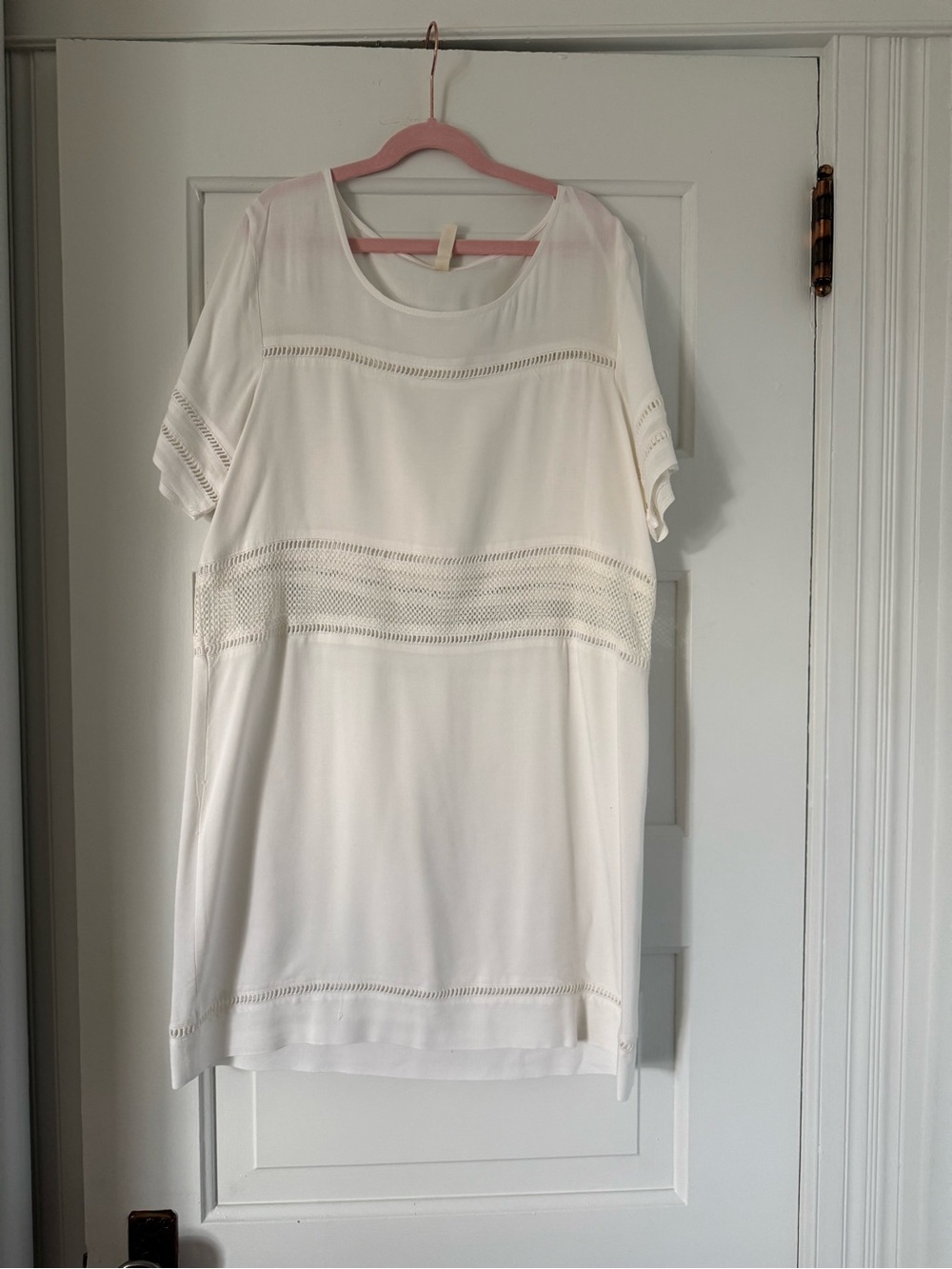 Cream Crochet-Trim Mini Dress/Cover-Up, Medium